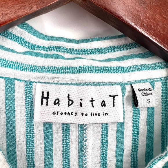 Habitat Womens Size Small Teal Stripe Gauze Blouse Shirt Top Short Sleeve Art - Picture 2 of 7